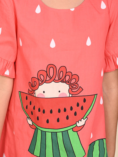 Watermelon Girl Printed Knee Length A-line Dress