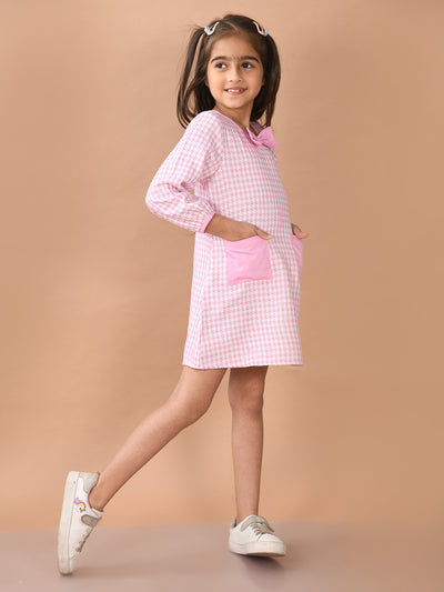 Girls Full Sleeves Mini Checkered Pattern Dress