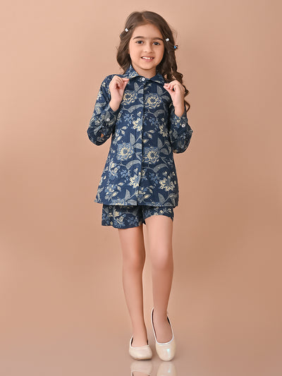Floral Printed Full Sleeves Shirt Top with Shorts