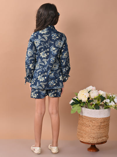 Floral Printed Full Sleeves Shirt Top with Shorts