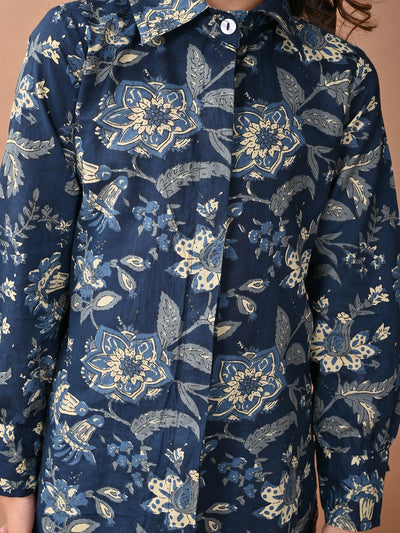 Floral Printed Full Sleeves Shirt Top with Shorts