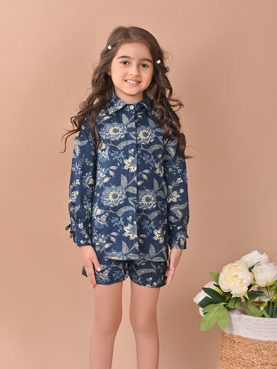 Floral Printed Full Sleeves Shirt Top with Shorts