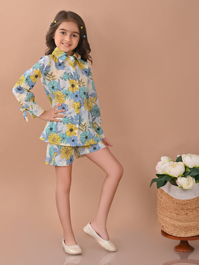 Floral Printed Full Sleeves Shirt Top with Shorts