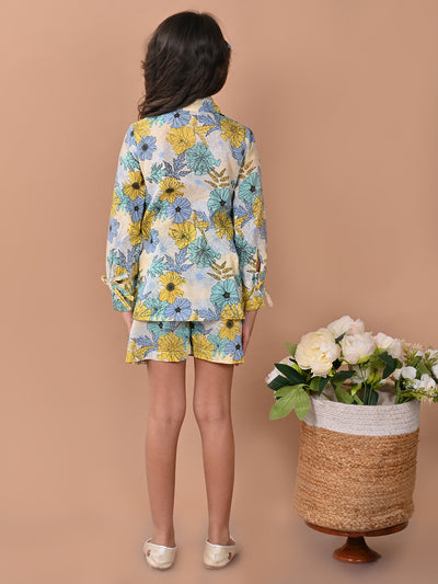 Floral Printed Full Sleeves Shirt Top with Shorts