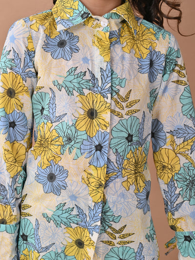 Floral Printed Full Sleeves Shirt Top with Shorts