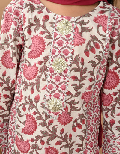 Floral Printed Gota Patti Embellished Empire Kurta Sharara Set with Dupatta