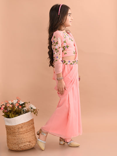 Gilrs Designer Top & Palazzo with Attached Dupatta and Belt