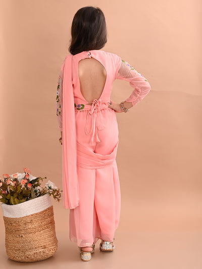 Gilrs Designer Top & Palazzo with Attached Dupatta and Belt