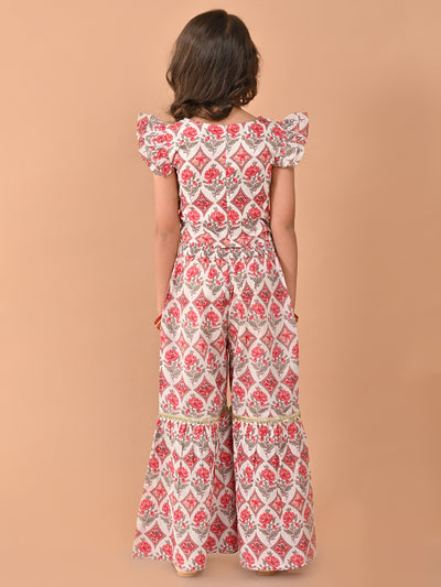 Ethnic Motif Printed Gota Patti Embellished Top Sharara Set