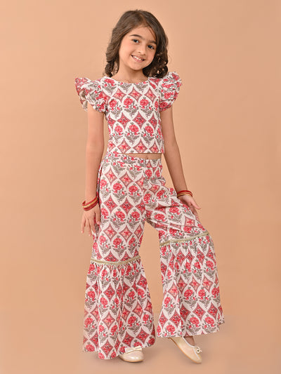 Ethnic Motif Printed Gota Patti Embellished Top Sharara Set