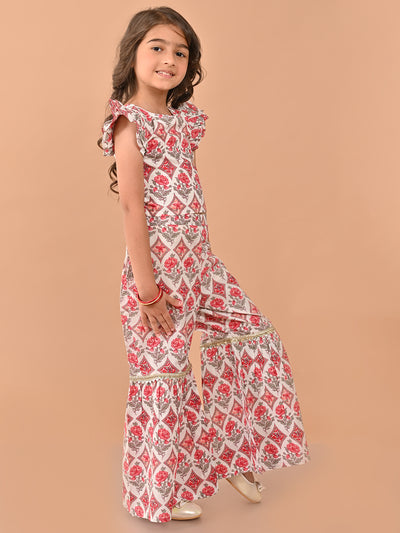 Ethnic Motif Printed Gota Patti Embellished Top Sharara Set