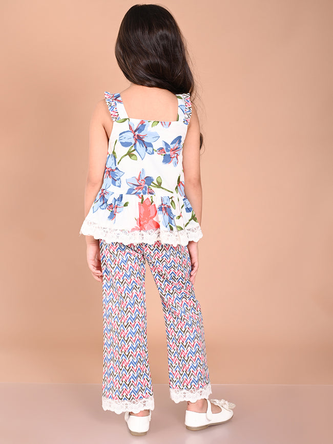 Floral Printed Strappy Peplum Top with Palazzo Set