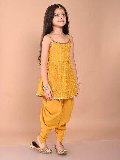 Sequined Peplum Strappy Kurta with Dhoti Pant Set