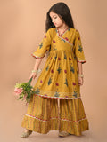 Floral Printed Gota Patti Embellished Angrakha Kurta with Sharara Set