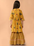 Floral Printed Gota Patti Embellished Angrakha Kurta with Sharara Set