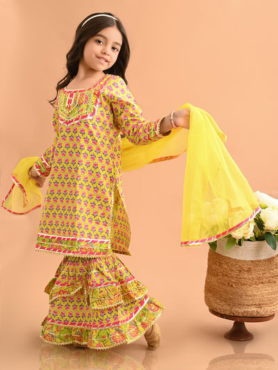 Ethnic Motif Printed Gota Patti Embellished Kurta Sharara Set with Dupatta