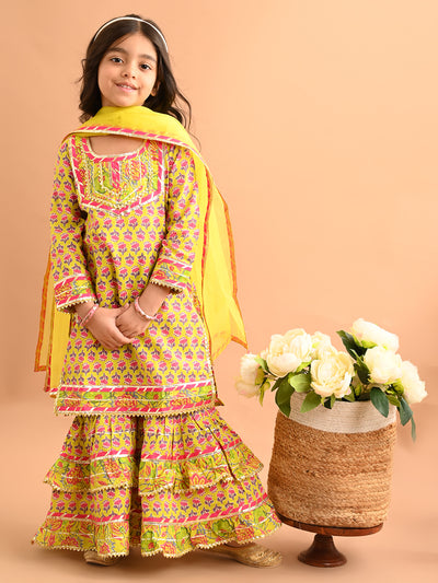 Ethnic Motif Printed Gota Patti Embellished Kurta Sharara Set with Dupatta