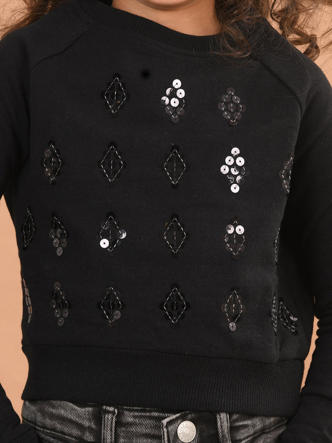 Sequin Embellished Full Sleeves Sweatshirt Top
