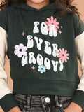 Graphic Text Printed Full Sleeves Hooded Crop Sweatshirt