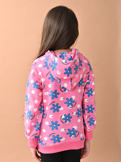 Girls Full Sleeves Floral Printed Hooded Sweatshirt