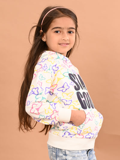 Girls Butterfly printed Full Sleeves Hooded Sweatshirt
