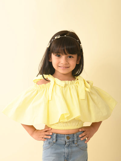 Solid Off Shoulder Frilled Crop Top