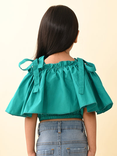 Solid Off Shoulder Frilled Crop Top