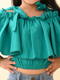 Solid Off Shoulder Frilled Crop Top