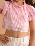 Girls Self Design Flutter Sleeve Crop Top