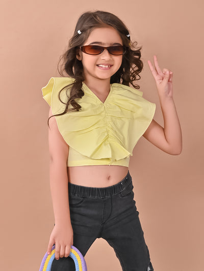 Solid Sleeveless Ruffle Crop Top