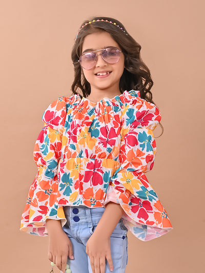Floral Printed Full Sleeves Smoking Top
