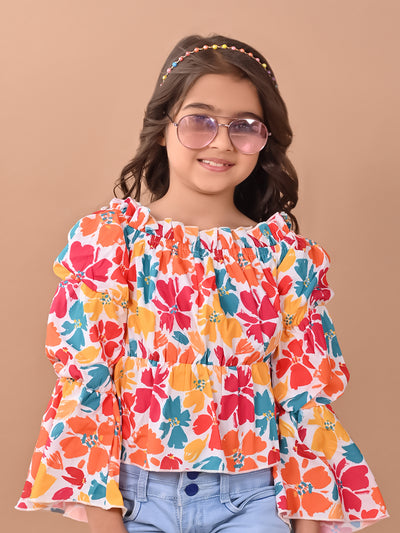 Floral Printed Full Sleeves Smoking Top