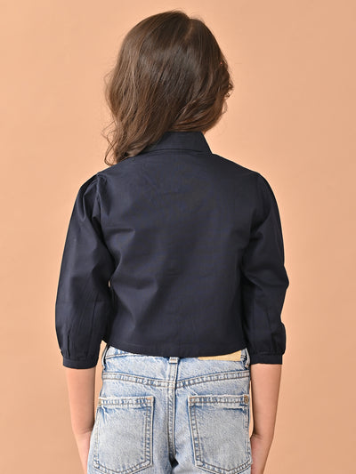 Solid Button Down Regular Fit Crop Shirt Top