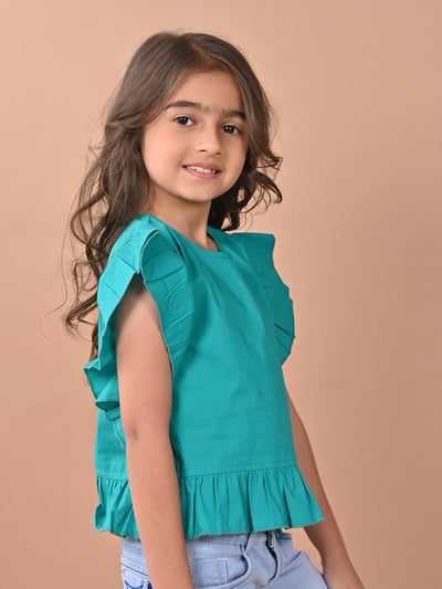 Solid Ruffle Short Sleeves Casual Top