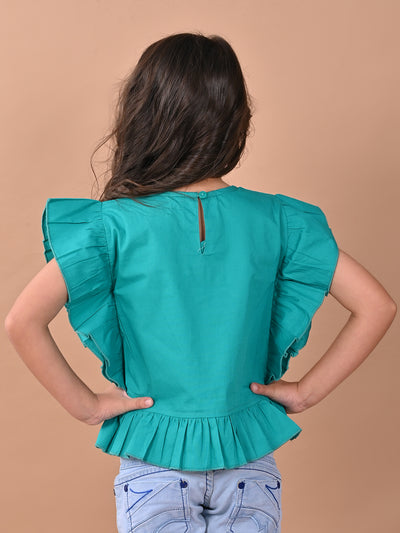 Solid Ruffle Short Sleeves Casual Top
