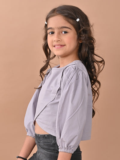 Solid Stylish Full Sleeves Crop Top