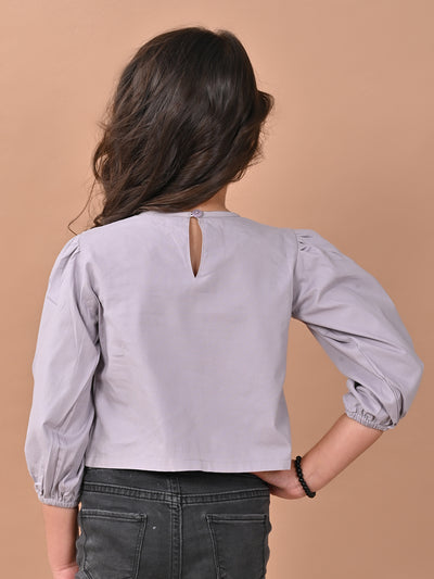 Solid Stylish Full Sleeves Crop Top