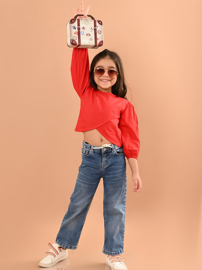 Solid Stylish Full Sleeves Crop Top