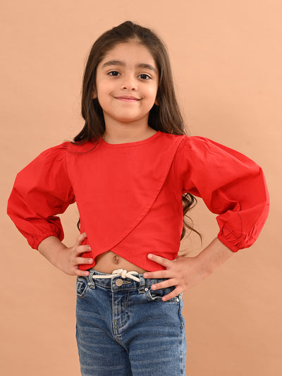 Solid Stylish Full Sleeves Crop Top