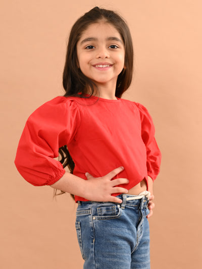 Solid Stylish Full Sleeves Crop Top
