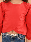 Solid Stylish Full Sleeves Crop Top