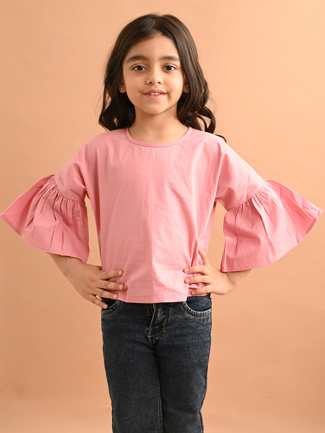 Solid Flared Sleeves Casual Top