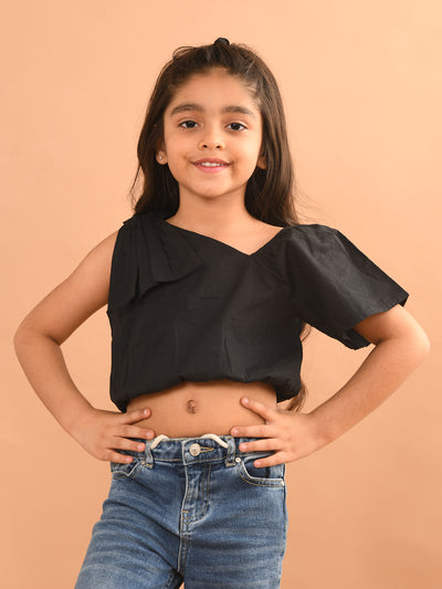 Stylish Solid One Shoulder Crop Top