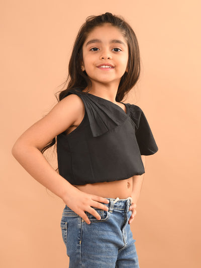 Stylish Solid One Shoulder Crop Top