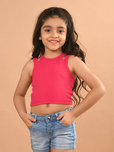 Solid Stylish Neck Sleeveless Crop Top