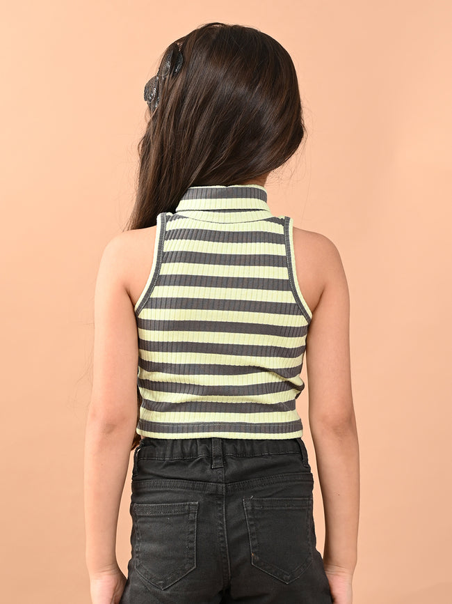 Stripes Printed Sleeveless Slim Fit Crop Tank Top