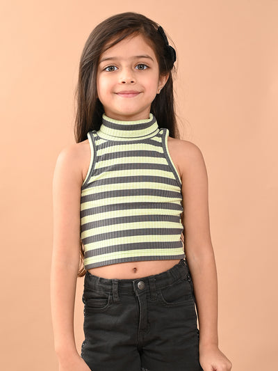 Stripes Printed Sleeveless Slim Fit Crop Tank Top