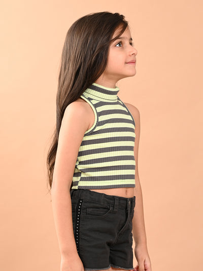 Stripes Printed Sleeveless Slim Fit Crop Tank Top