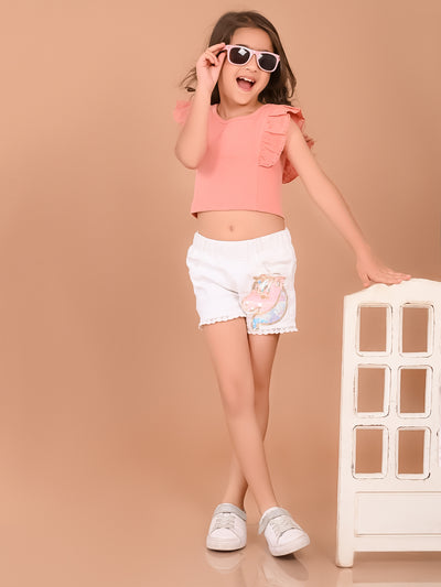Schiffli Sleeves Slim Fit Solid Crop Top