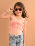 Sleeveless Net Ruffle Design Fitted Top